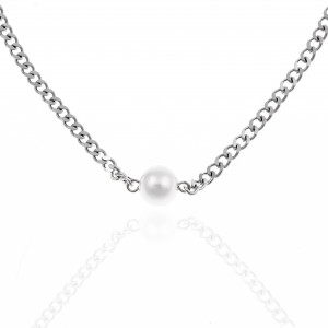  Women's Necklace with Steel Pearl in Silver AJ (KK0203A)