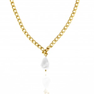 Women's Necklace with Pearl Steel in Yellow Gold AJ (KK0210X)