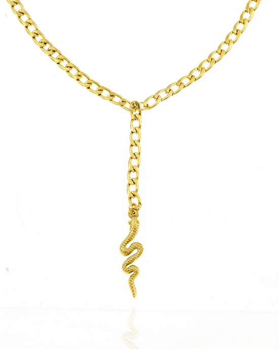 Κολιέ Φίδι Γυναικείο από Ατσάλι σε Κίτρινο Χρυσό AJ(KK0224X)