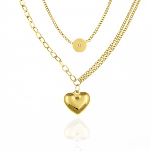  Necklace - Double with Heart made of Steel in Yellow Gold AJ (KK0229X)