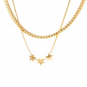 Necklace-Double with Stars from Steel to Gold AJ (KK0234X)