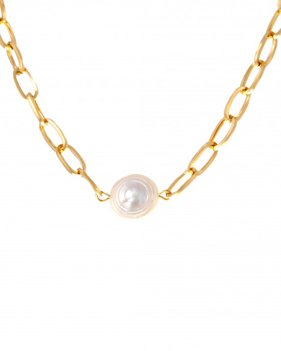  Necklace with Pearl from Steel to Gold AJ (KK0258X)