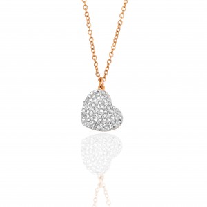 Κολιέ-Καρδιά Γυναικείο με Πέτρες από Ατσάλι σε Ροζ Χρυσό AJ(KK0281RX)