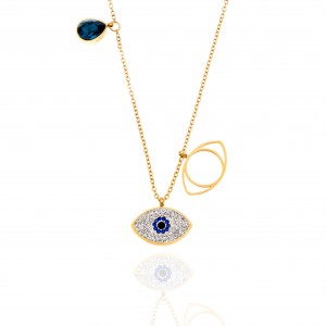 Eye Necklace with Steel Stones in Gold AJ (KK0286RX)
