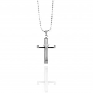 Men's Cross with Steel Chain in Silver AJ (KK0299A)