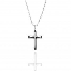 Men's Cross with Chain from Steel to Silver AJ(KK0305A)