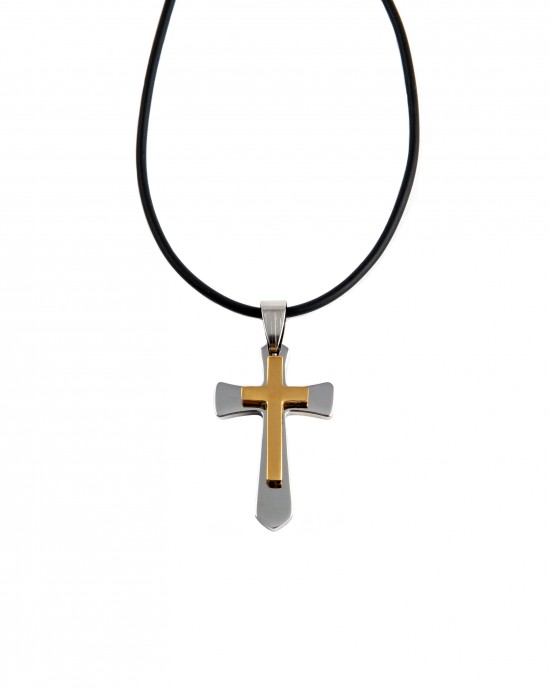 Ανδρικός Σταυρός από Ατσάλι Σε κίτρινο Χρυσό και Ασημί AJ(KKA0068)