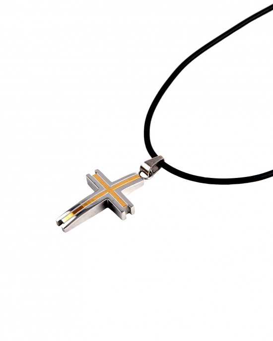 Ανδρικός Σταυρός από Ατσάλι σε Ασημί και Χρυσό AJ (KKA0070)