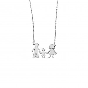 Silver 925-Flattened Necklace Women's Family BABAS-MAMA-BOY in Silver Color AJ (KO0063A)