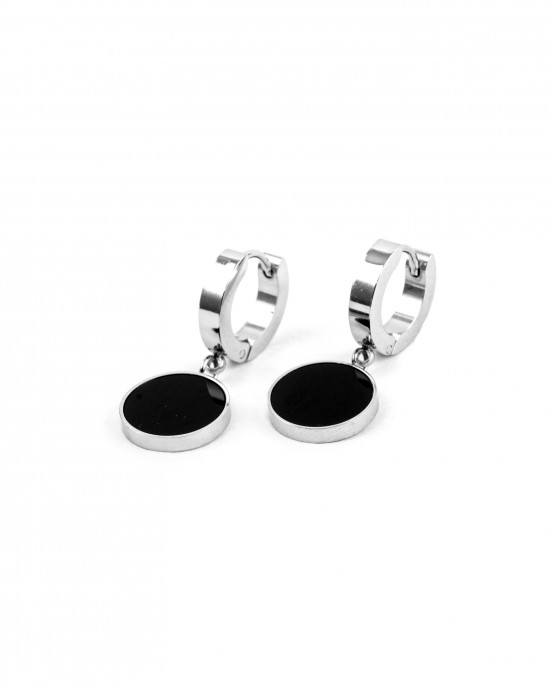 Stainless Steel Earrings for Women in Silver Black with Black Stone AJ(SKK0001A)