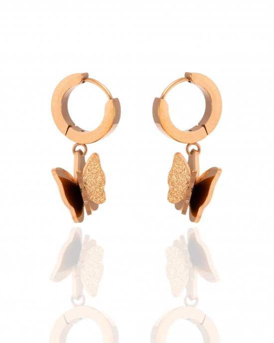  Women's Earrings Steel Butterflies in Pink Gold AJ (SKK0037RX)