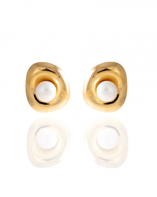 Σκουλαρίκια  από Ατσάλι με Πέρλες σε Χρυσό AJ(SKK0042X)