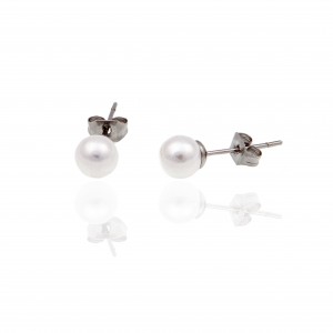  Earrings-Studs with Steel Stone in Silver AJ (SKK0099A)