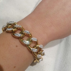  Steel Bracelet in Yellow Gold with Stones AJ(BK0203X)